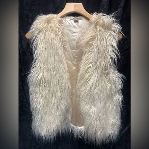Cream Faux Mongolian Fur Shag Vest